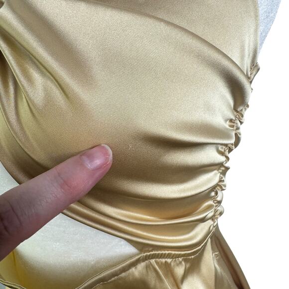 NWT Danielle Bernstein The Halter Dress Gold Satin Convertible Keyhole Small S - Picture 8 of 13